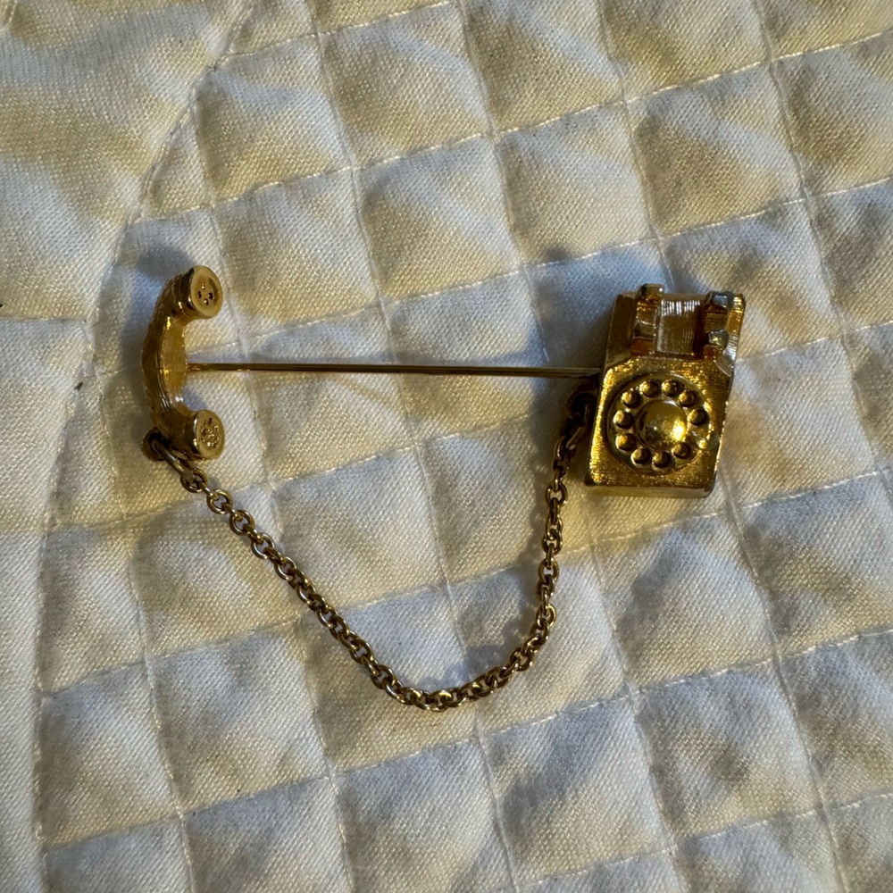 Vintage Gold Telephone Brooch